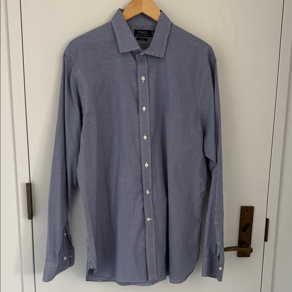 Polo Ralph Lauren Slim Fit Men's Check Blue White Spread Collar Shirt 17.5-44